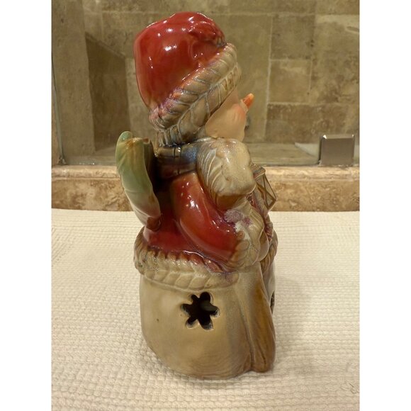 Ceramic Snowman Tealight Holder With Lantern & Santa Hat For Christmas Decor - Picture 5 of 9